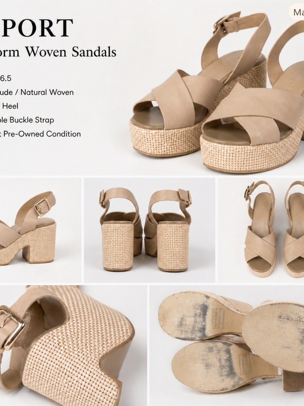 Report Signature Nude Woven Platform Sandals